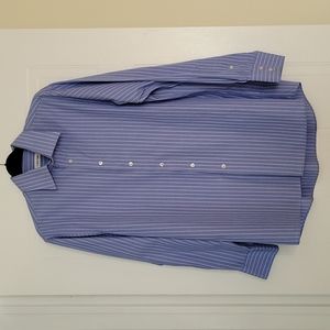 Calvin Klein Men's Blue and White Shirt- Size 16 1/2